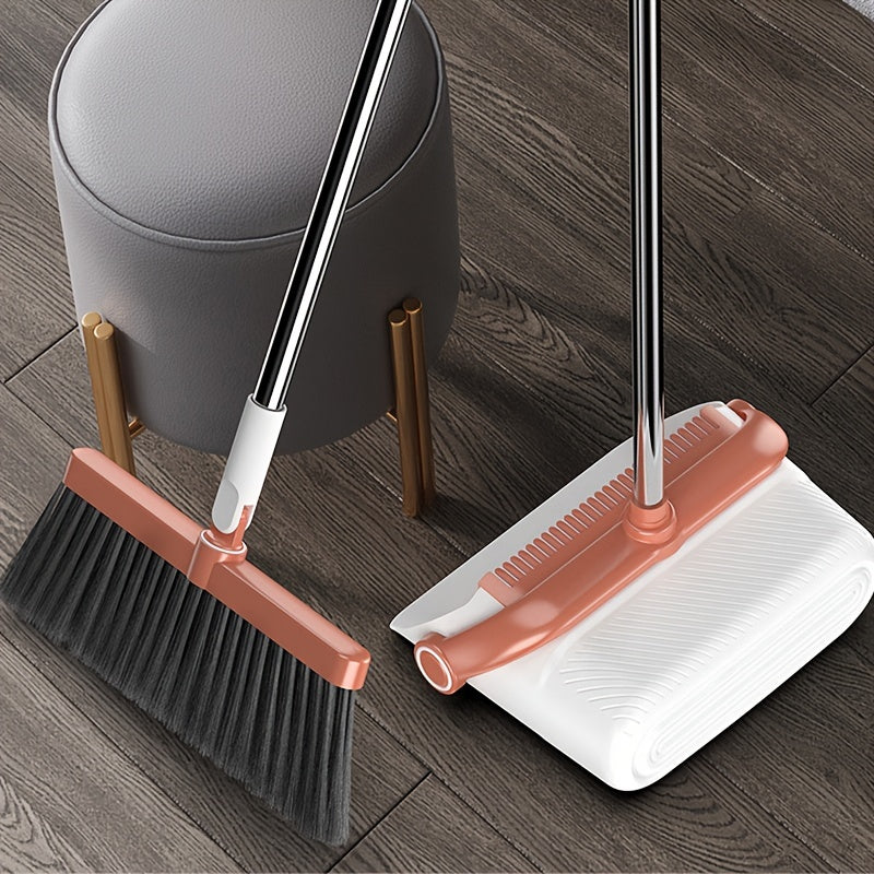 1 Set Long Handle Rotatable Broom and Dustpan Set - Efficient Floor Cleaning Tool with Comb Tooth for Hard Floors - Perfect for Home, Kitchen, Bedroom, Office, and Outdoor Cleaning Supplies