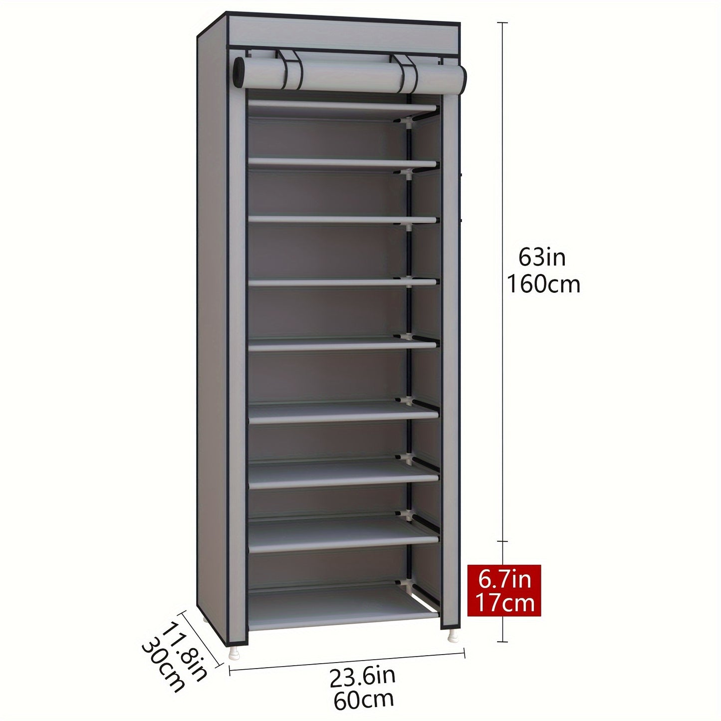 10-Tier High Capacity Shoe Rack Manager with Dust Cover, 9 Grid Shoe Rack, Tube Diameter 12mm, Entrance Shoe Rack Saves Space, Easy to Assemble, Suitable for Household Shoe Racks and Closets Free Standing Shoe Racks