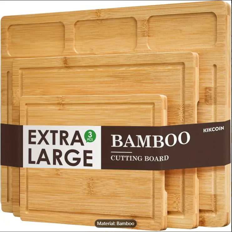 Set Of 3 Bamboo Cutting Boards For Kitchen, With 3 Built-In Compartments And Juice Groove Wooden Carving Board, Cheese Platter For Meat, Cheese, Bread, Vegetables, Fruits Perfect Kitchen Gadget For Home, Dormitory, Gifts For Family And Friends