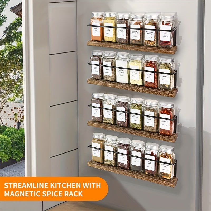 Magnetic spice holder with 24 jars, 216 labels, 1 refrigerator steel funnel, microwave - complete spice storage box