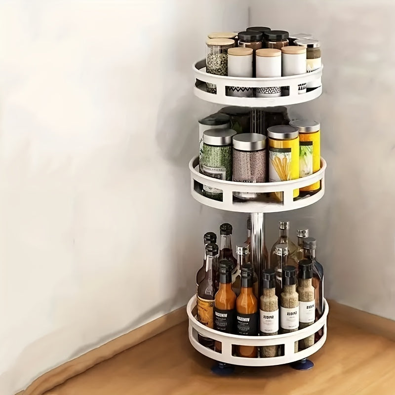 rotatable kitchen seasoning rack, metal turntable, rotatable spice and seasoning storage rack, kitchen seasoning jar organizer, kitchen accessories