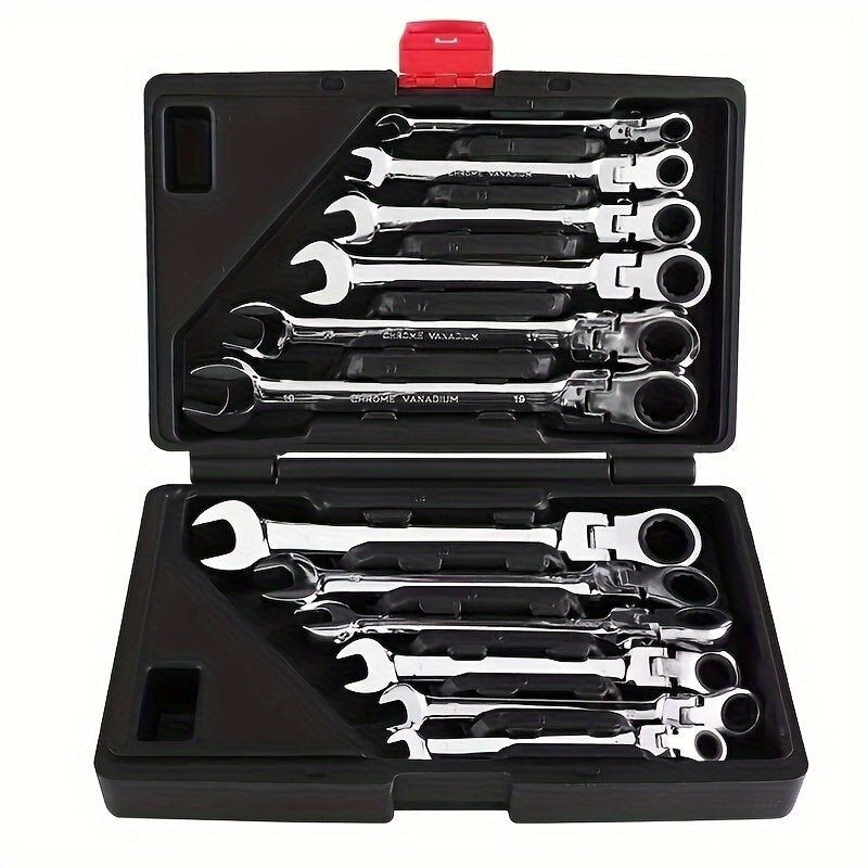 12pcs YWBL-WH Metric Ratchet Wrench Set - Durable Cr-V Steel, 8-19mm, with Handy Tool Case - Perfect for Home DIY & Auto Repairs