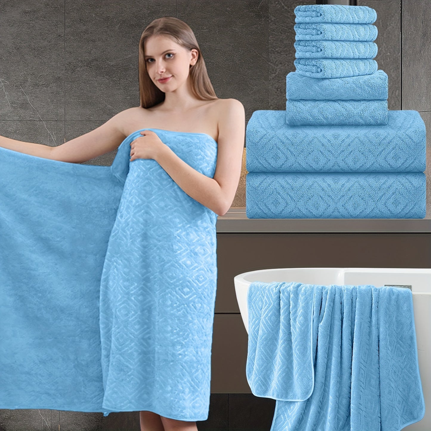 8 Piece Extra Large Bath Towel, Ultra-Soft Thick Bath Towel Highly Absorbent Quick Dry Towel 750GSM Includes 2 Oversized Bath Towels & 2 Hand Towels & 4 Towels for Bathroom Hotels Gym