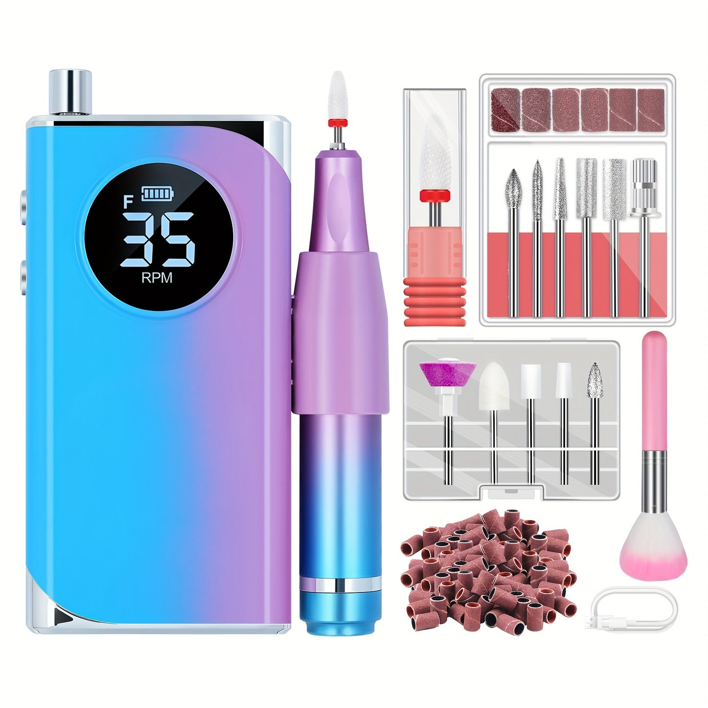 Electric Nail Drill Professional: 40000RPM Powerful Electric Nail File Portable Nail Drill with 12 Drill Bits Rechargeable Efile for Acrylic Gel Nails Removing Manicure Pedicure Salon