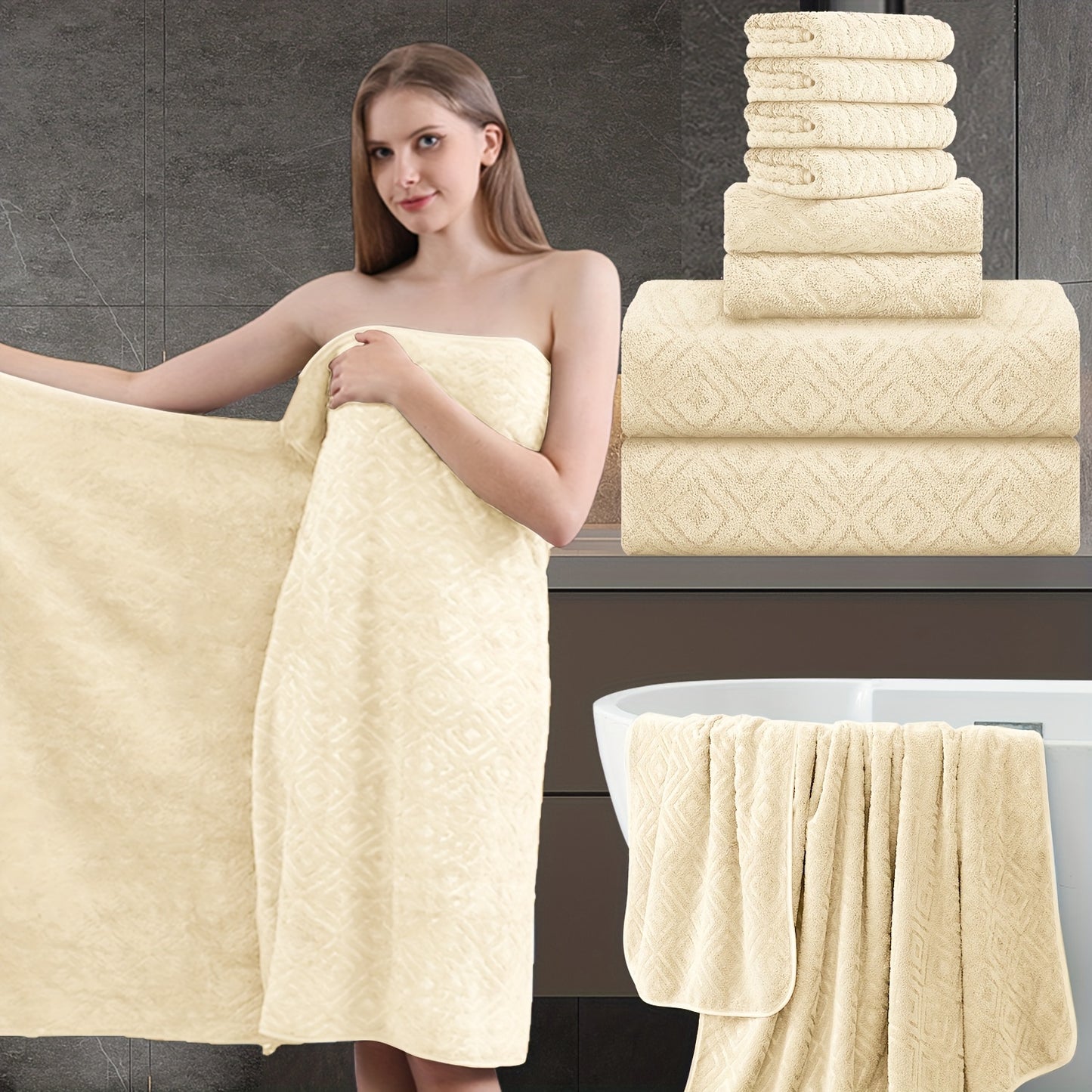 8 Piece Extra Large Bath Towel, Ultra-Soft Thick Bath Towel Highly Absorbent Quick Dry Towel 750GSM Includes 2 Oversized Bath Towels & 2 Hand Towels & 4 Towels for Bathroom Hotels Gym