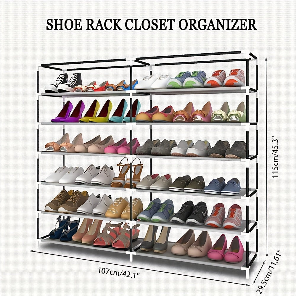 6 Tier Shoe Rack Organizer For 36 Pair Shoes, Double Rows 12 Lattices Free Standing Shoe Cabinet Storage Shelf Holder With Non-Woven Fabric Dustproof Cover, Large Portable Closet Shoe Tower