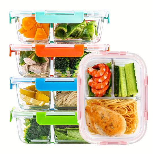 5-Pack Premium Borosilicate Glass Meal Prep Containers Set - 2/3 Grids, Leakproof Airtight Lids, BPA-Free, Durable, Stain-Resistant, Easy-to-Clean, and Stackable Glass Bento Boxes for Healthy Food Storage