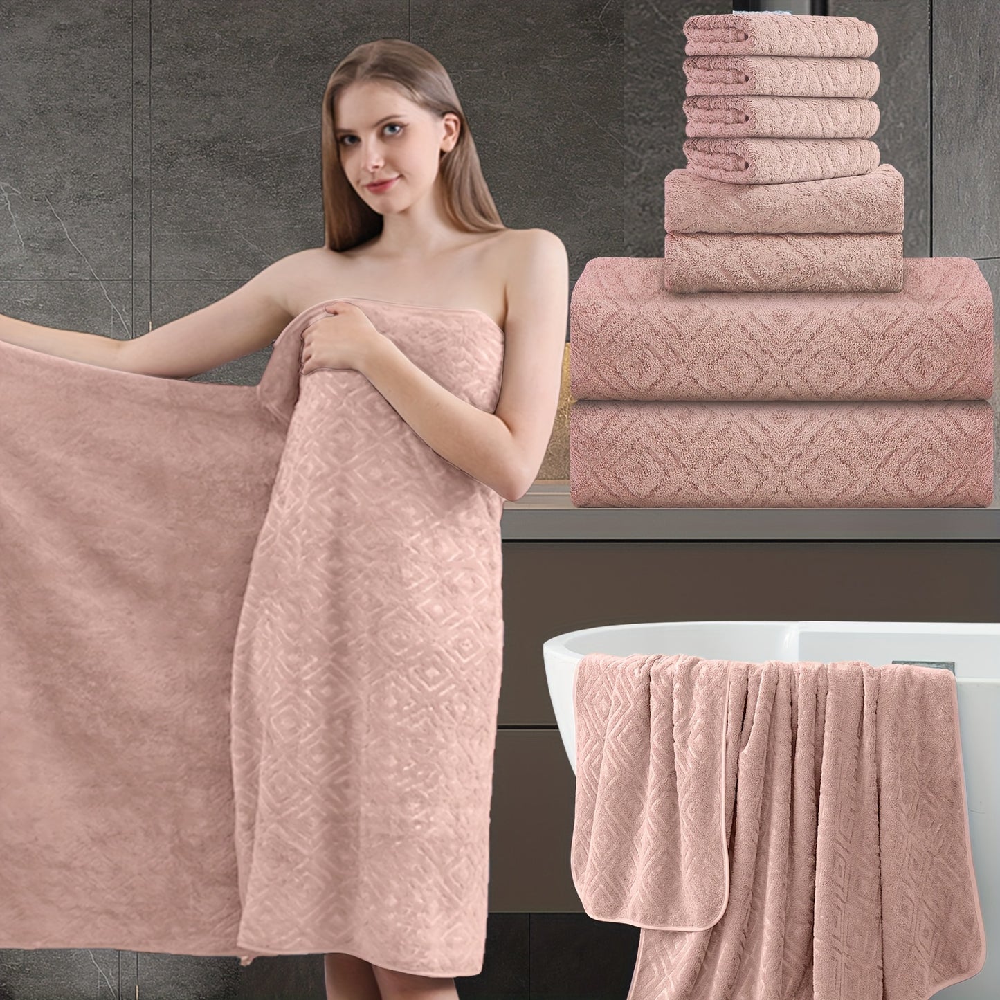 8 Piece Extra Large Bath Towel, Ultra-Soft Thick Bath Towel Highly Absorbent Quick Dry Towel 750GSM Includes 2 Oversized Bath Towels & 2 Hand Towels & 4 Towels for Bathroom Hotels Gym