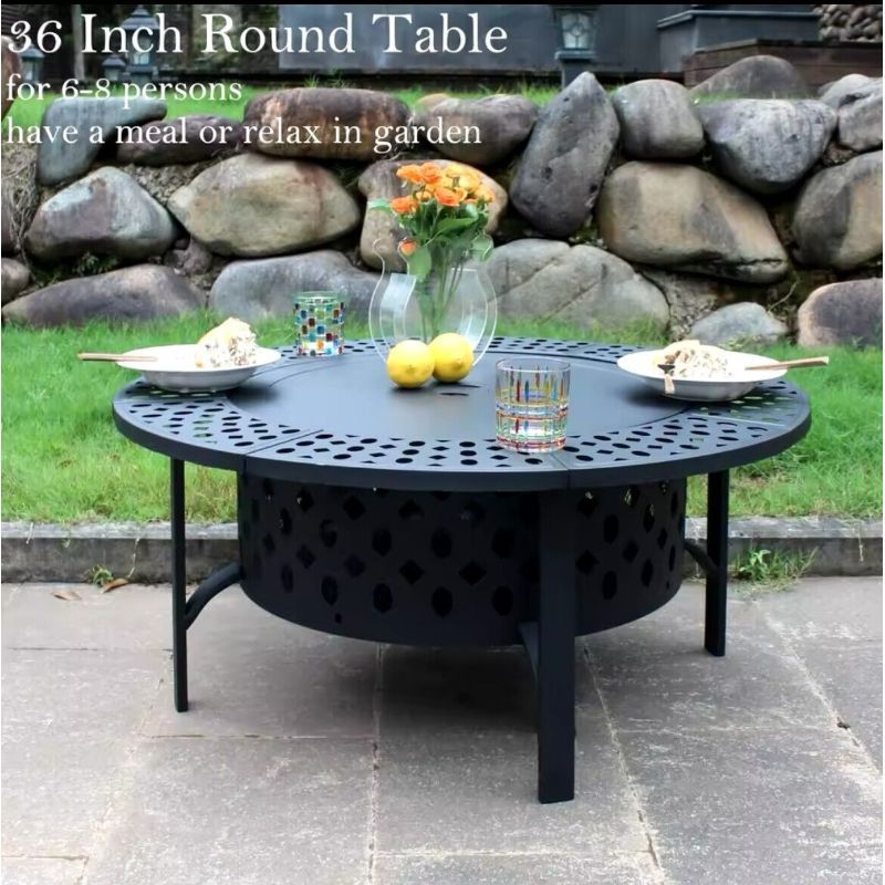 36" Outdoor Fire Pit with 2 Grills & Lid - Durable Cast Iron, Easy Assembly, Perfect for BBQs & Patio Parties