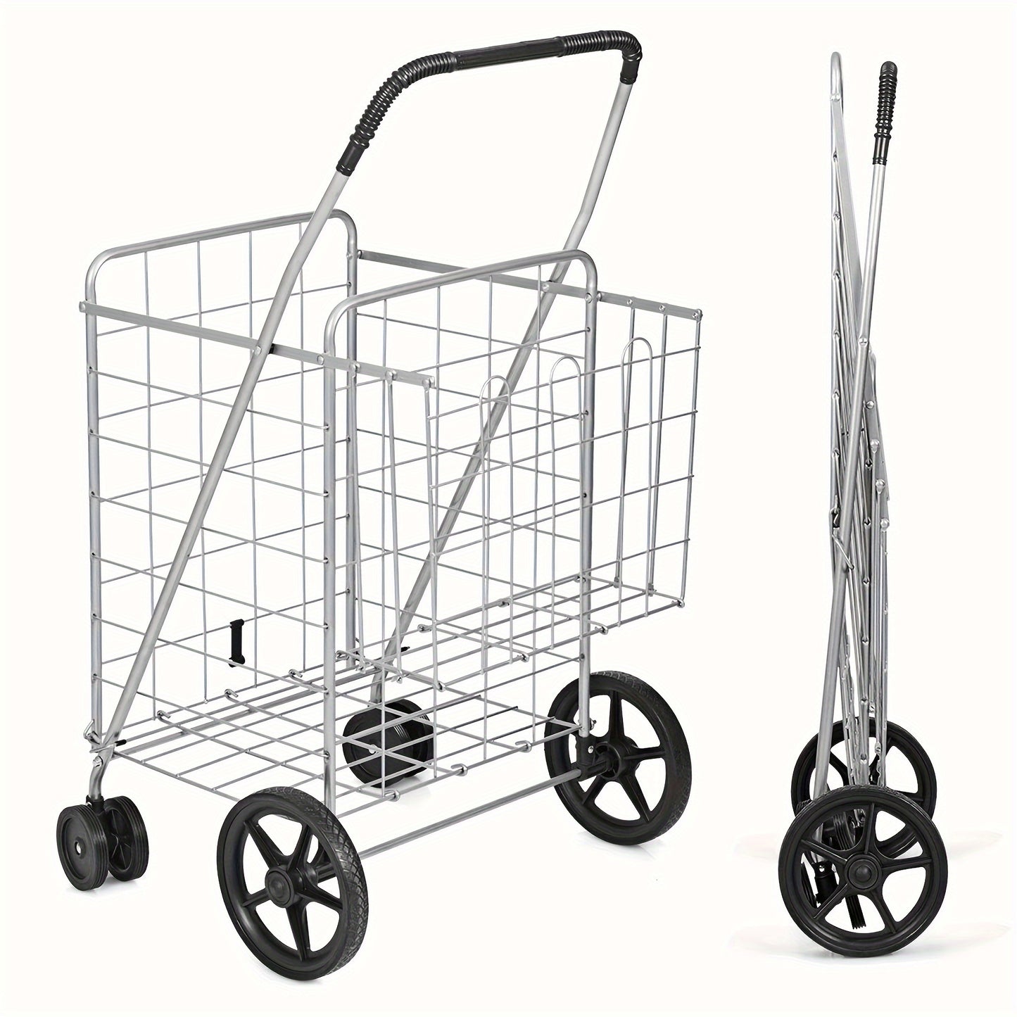 Utility Shopping Cart Foldable Jumbo Basket Outdoor Grocery Laundry