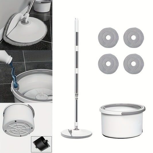 1 Set, Household Spin Mop And Bucket Set, With 2/4 Mop Cloths, Creative Bendable Household Rotating Floor Mop, Hands-free Wash Mop, Dust Removal Mop, Dry And Wet Use, Perfect For Home, Kitchen, Bathroom Floor, Cleaning Supplies, Cleaning Tool