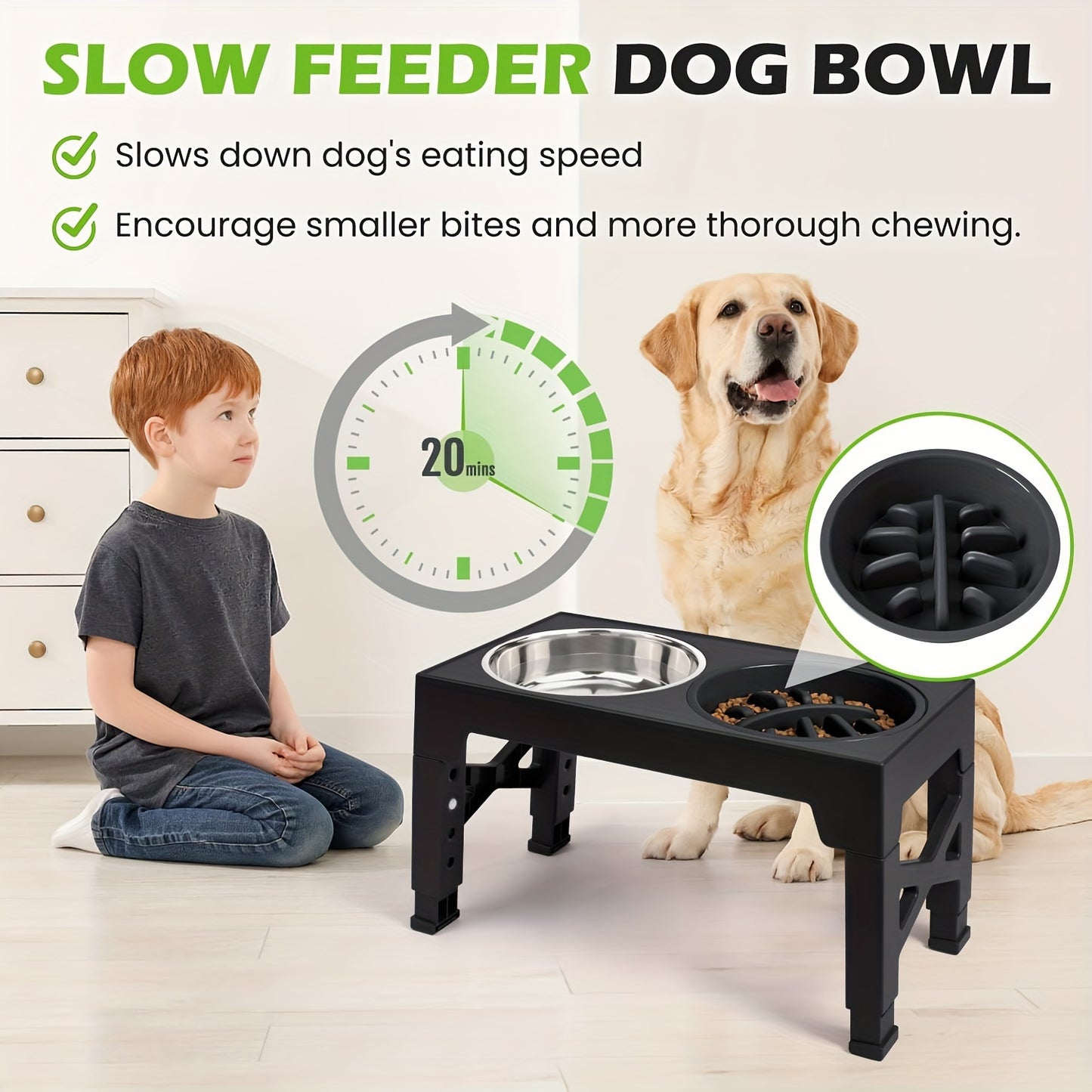 Elevated Dog Bowls, 5 Adjustable Heights Raised Dog Bowl Stand, With 2 Stainless Steel Dog Food Bowls And 1 Slow Feeder Dog Bowl, Adjusts To Height 3.2" To 12.2" For Small Medium Large Dogs