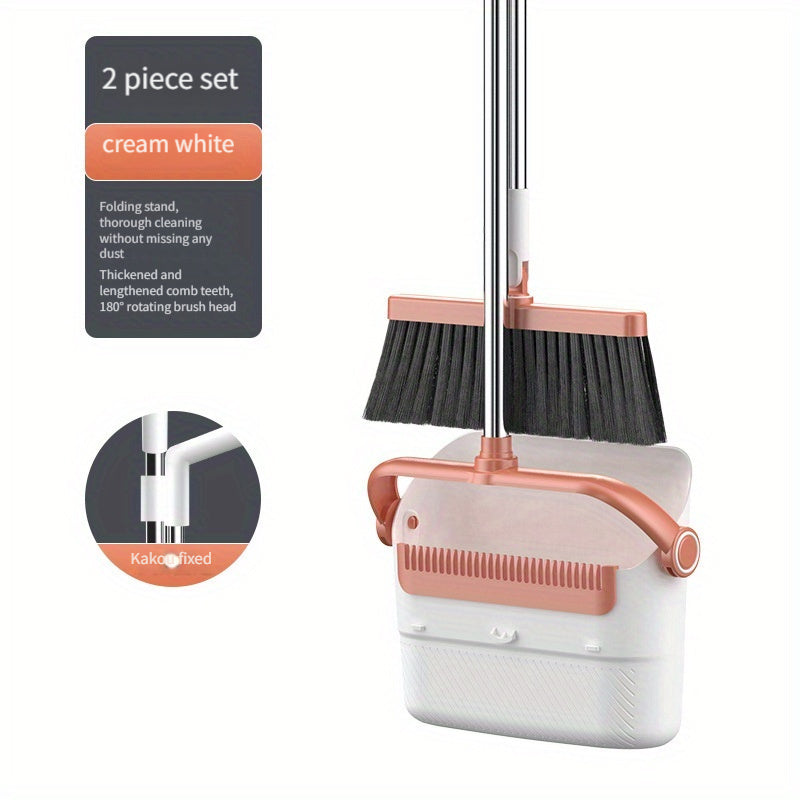 1 Set Long Handle Rotatable Broom and Dustpan Set - Efficient Floor Cleaning Tool with Comb Tooth for Hard Floors - Perfect for Home, Kitchen, Bedroom, Office, and Outdoor Cleaning Supplies