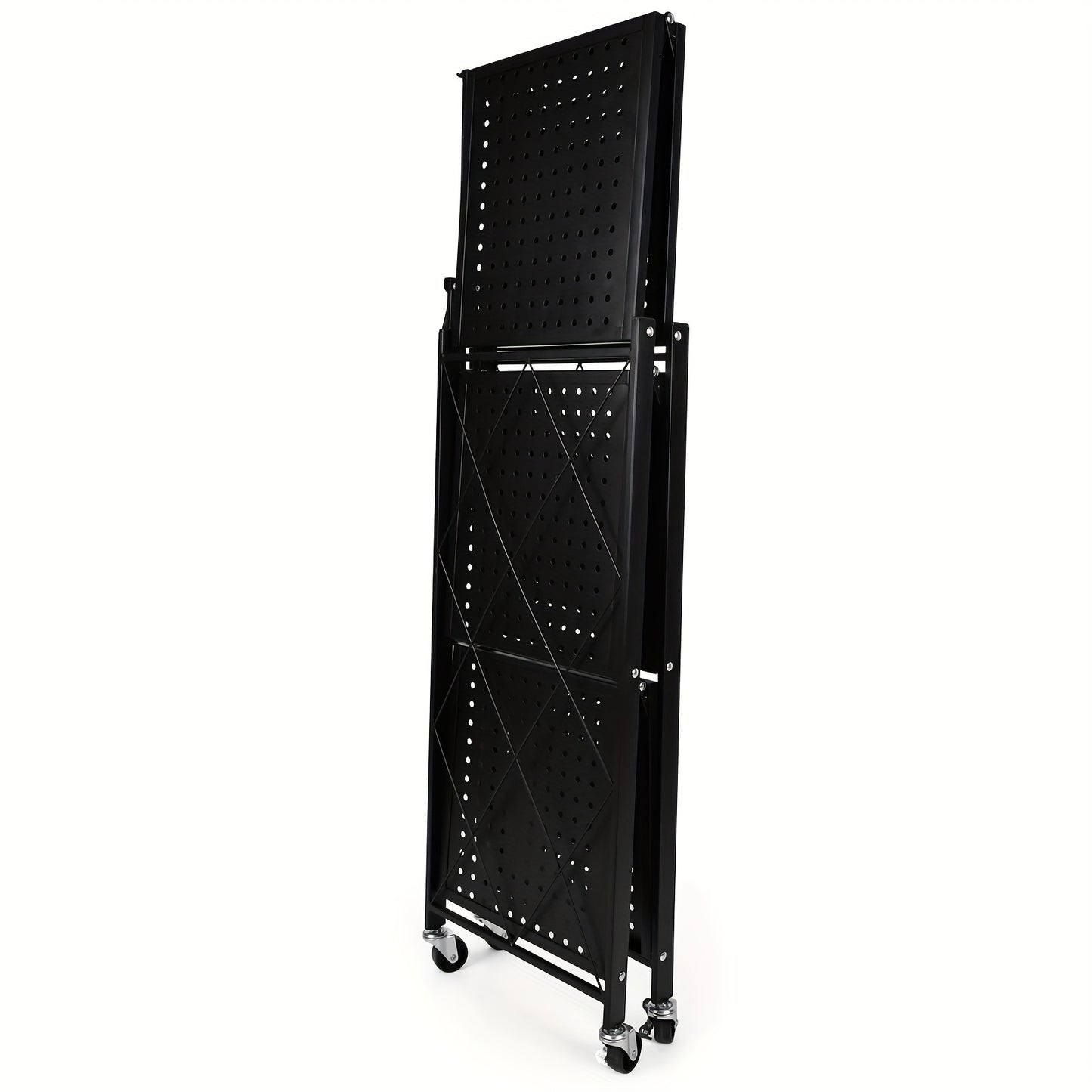 Simple Deluxe 3-Tier Heavy Duty Foldable Metal Rack Storage Shelving Unit with Wheels Moving Easily Organizer Shelves Great for Garage Kitchen Holds up to 750 lbs Capacity, Black