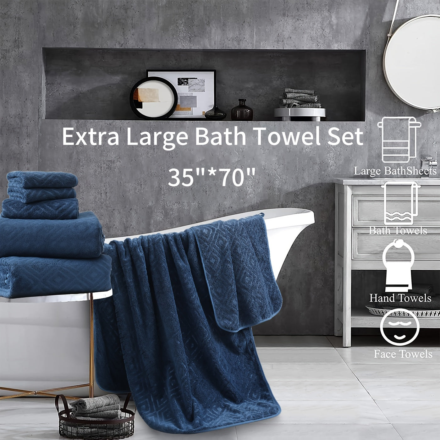 8 Piece Extra Large Bath Towel, Ultra-Soft Thick Bath Towel Highly Absorbent Quick Dry Towel 750GSM Includes 2 Oversized Bath Towels & 2 Hand Towels & 4 Towels for Bathroom Hotels Gym