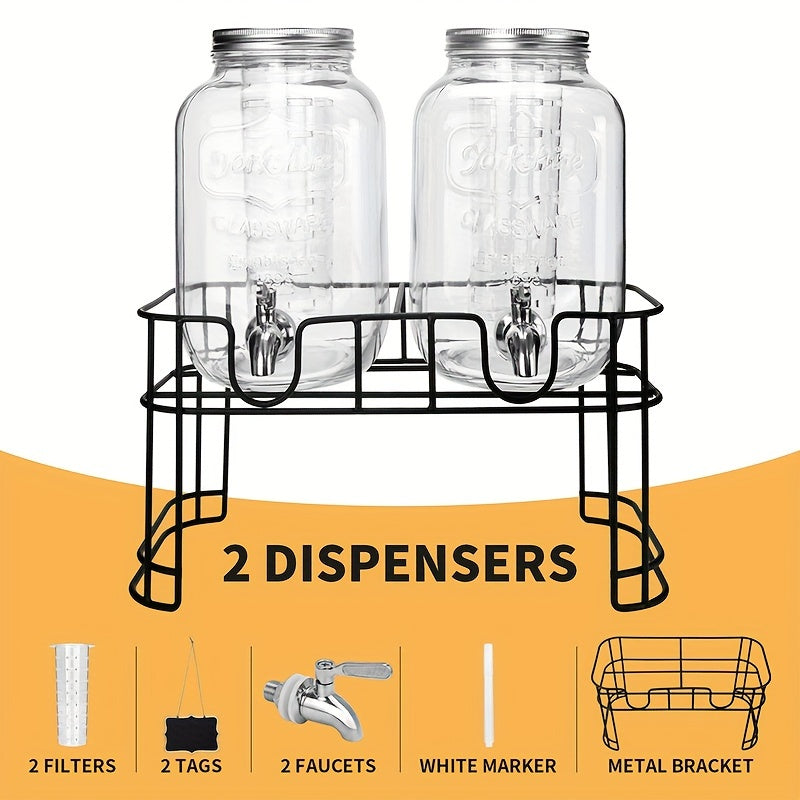 1 Gallon Glass Drink Dispensers For Parties Beverage Dispenser, Glass Drink Dispenser With Stand And Stainless Steel Spigot Leakproof.Lemonade Dispenser With Ice Cylinder.