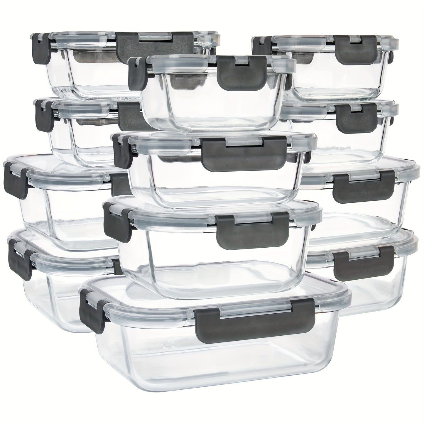 24-Piece Set: 12 High Borosilicate Glass Meal Prep Containers + 12 Airtight Lids, Microwave & Dishwasher Safe, Ideal for Meal Prep, Lunches, and Kitchen Food Storage