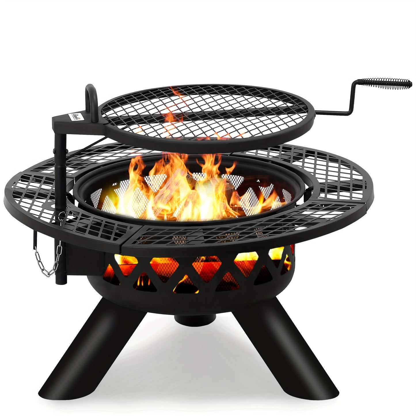 Large Round Wood Burning Fire Pit - Backyard BBQ Grill - Outdoor Gathering Centerpiece with Cooking Grate - Durable Black Finish - Perfect for Camping, Patio, or Garden