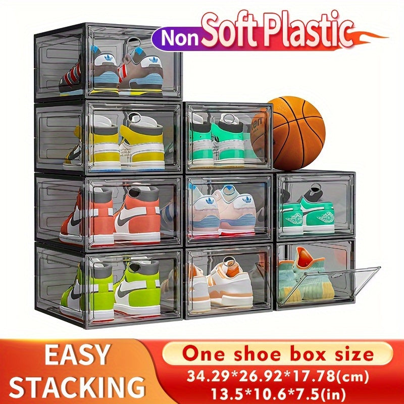 Stackable Clear Shoe Organizer Boxes - Magnetic Front Door, Harder Solid Plastic Construction, Space-Saving Closet Storage, Sneaker Display Case with Dust-Proof Design for Men and Women