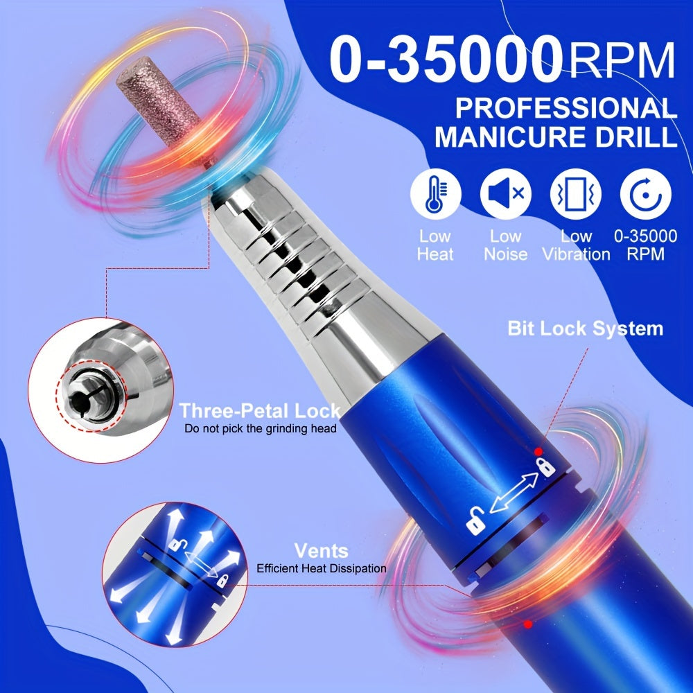 35000RPM Portable Professional  Electric Nail Drill Machine Display Nails Sander For Acrylic Gel Polish Rechargeable Nail Tool