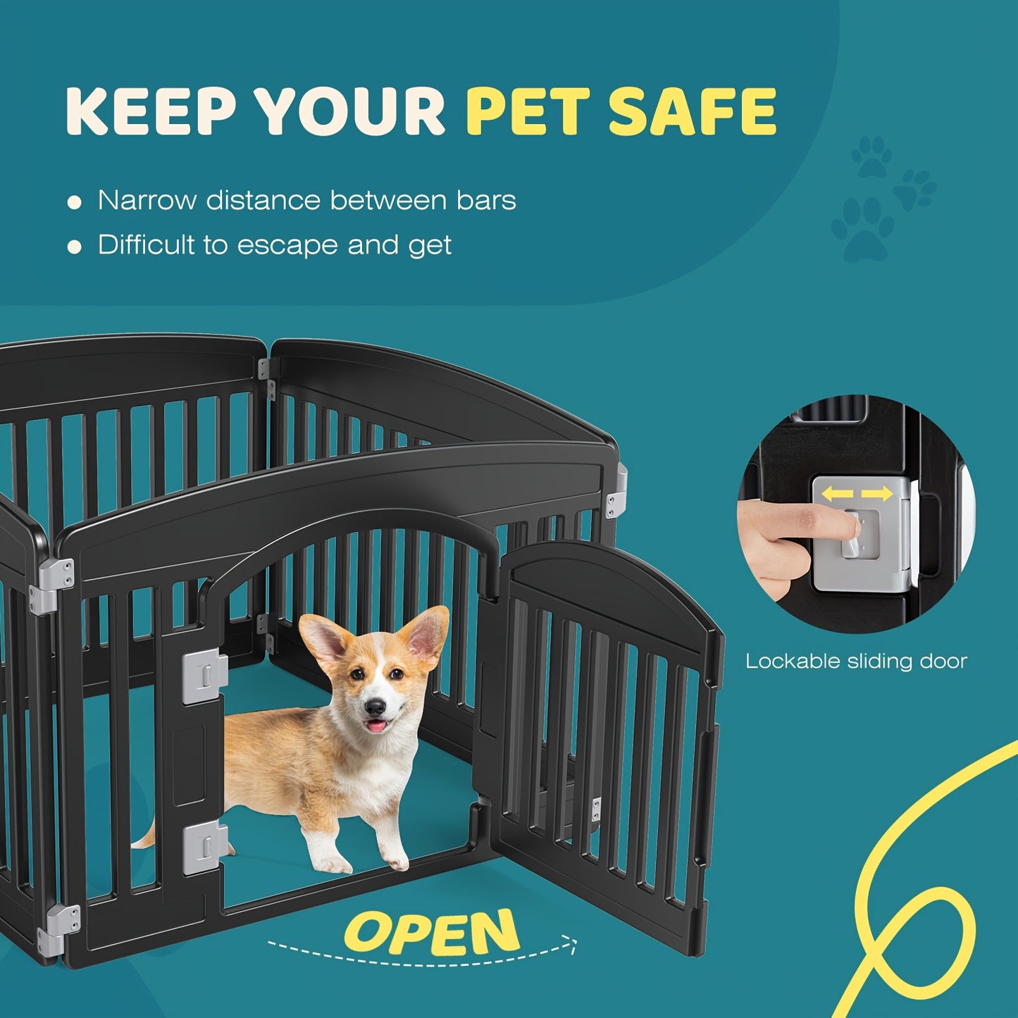 4/6-panel Plastic Pet Playpen With Lockable Door, 24 Inch High, Durable Puppy Playpen, Portable Indoor/Outdoor Dog Fence, Black/White