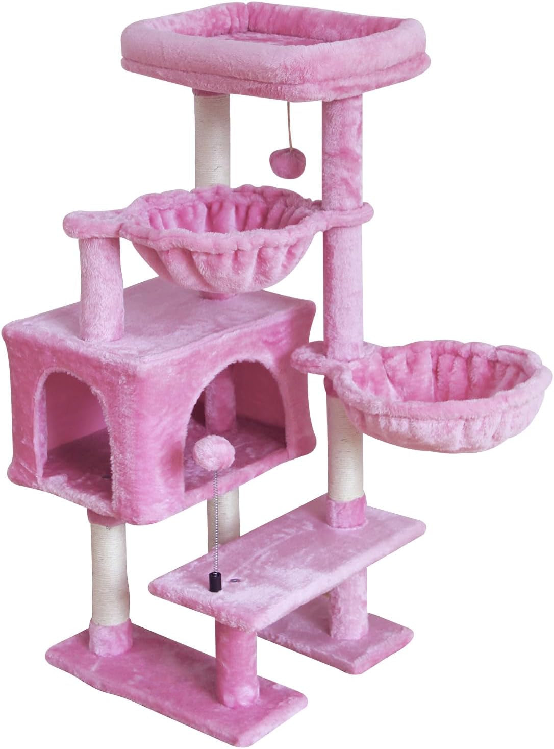 Cat Tree Cat Tower Condo with Sisal Scratching Post for Indoor Cats Cat Tree Cat Furniture with Hammock Perch and Kitten Ball Toys, Multi-Level Pet Activity Center Pink