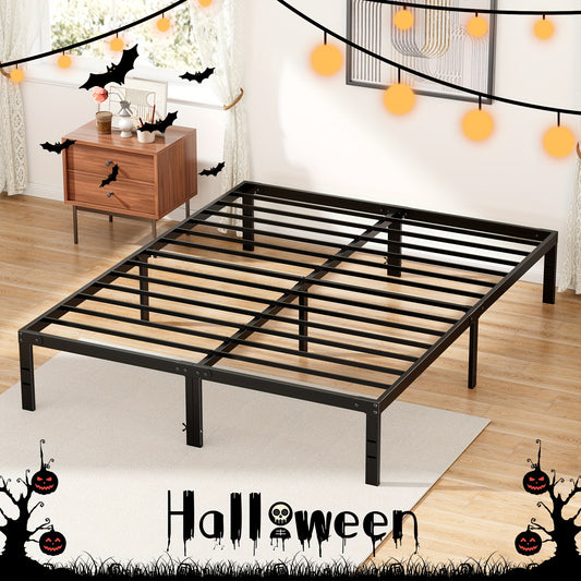 Bed Frame - 4 Size Platform Bed Frame Metal Mattress Foundation with Steel Slat Support, No Box Spring Needed, Storage Space Under Frame, Easy Assembly, Black