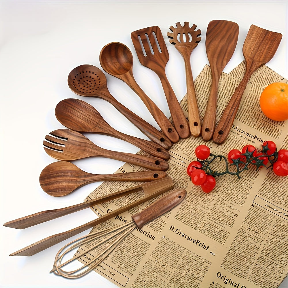 Wooden Spoons For Cooking, Teak Wood Kitchen Utensils Set For Non Stick Use, Spatula Set For Stirring, Baking, Non Stick Wooden Utensils For Kitchen