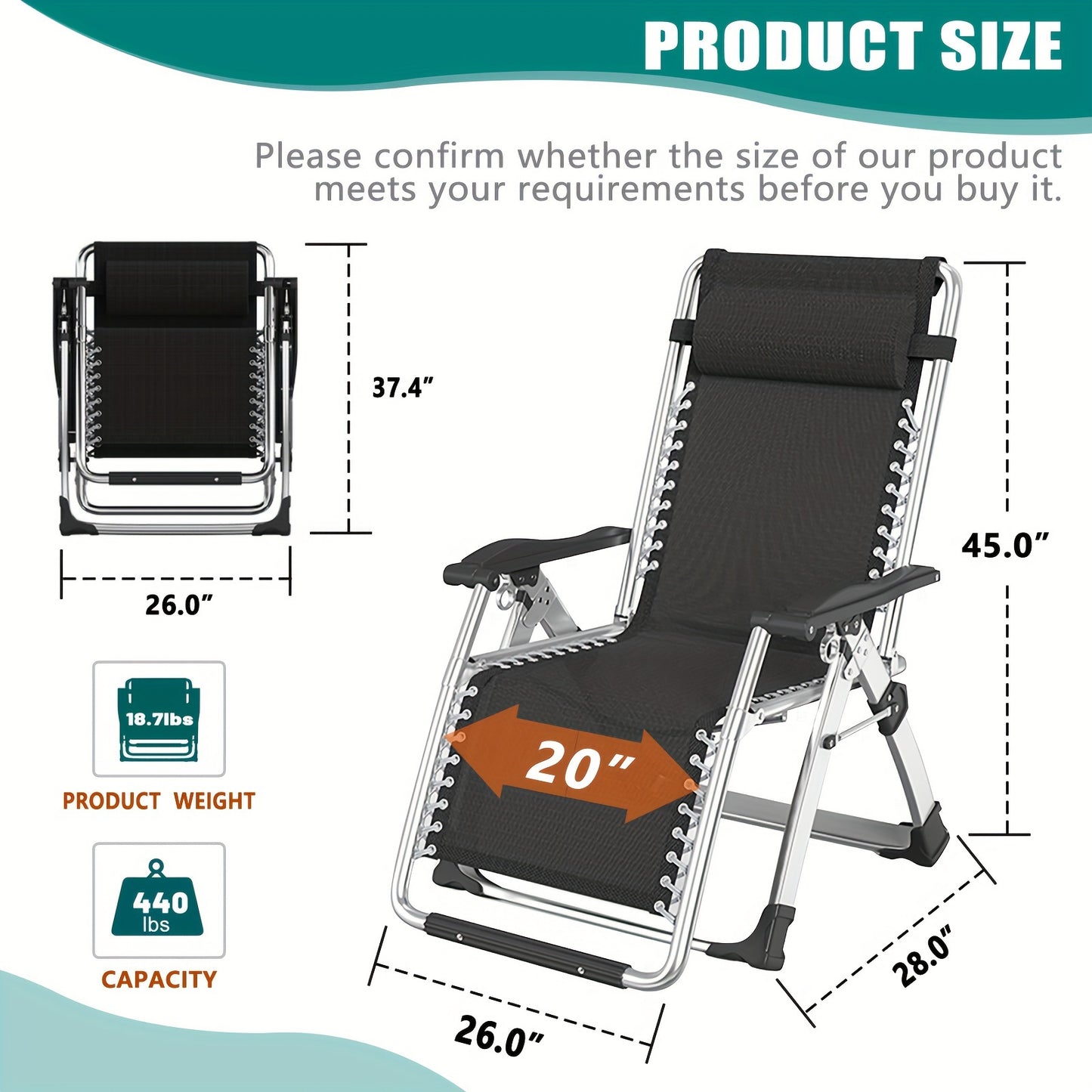 440lbs Capacity Zero Gravity Recliner Chair - Luxurious Outdoor Lounge with Padded Cushion & Cup Holder - Durable, Folding Design for Patio, Deck or Yard